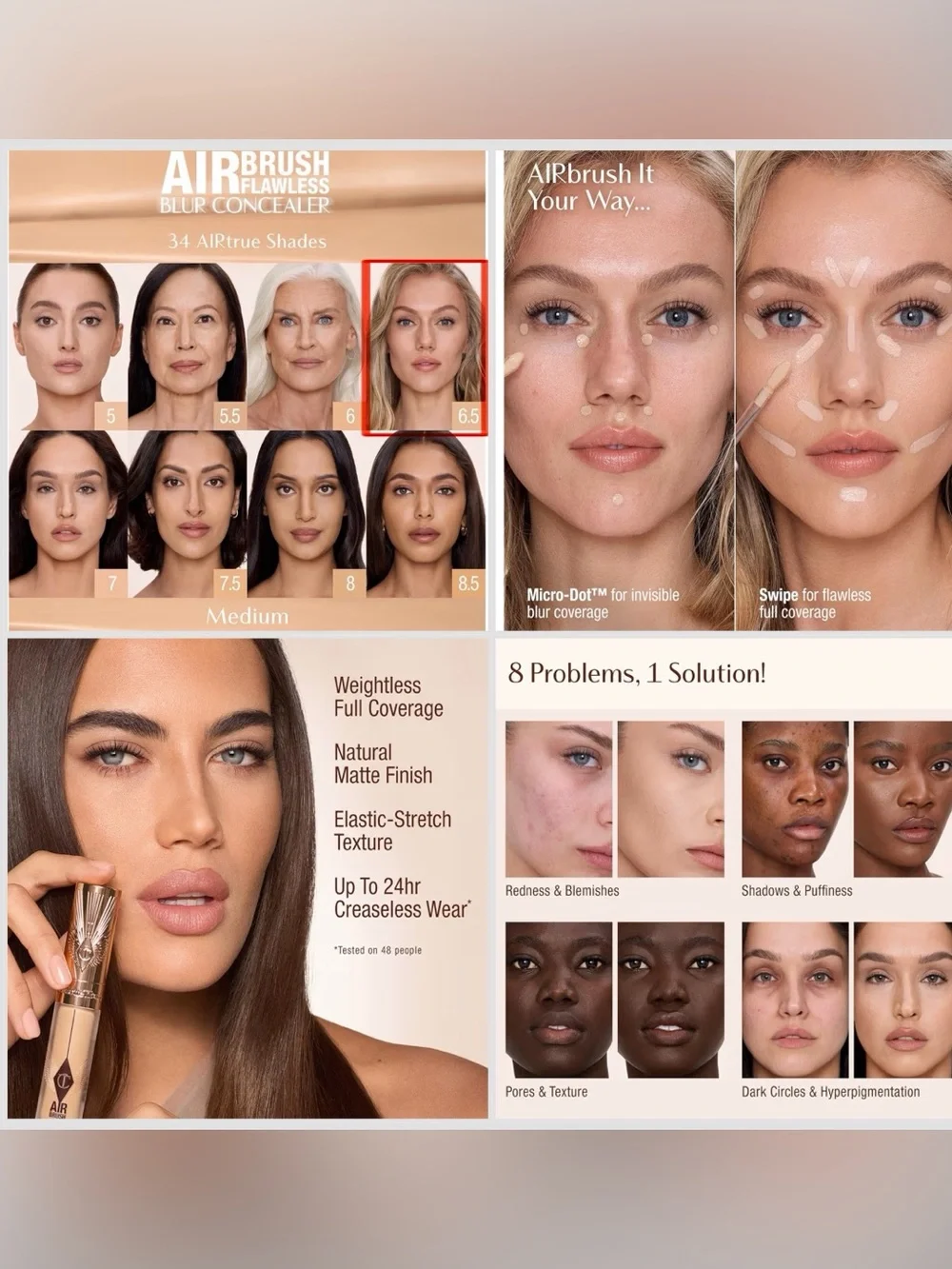 Charlotte Tilbury AIRbrush Flawless Blur Concealer 6.5 Medium NEW Open Box